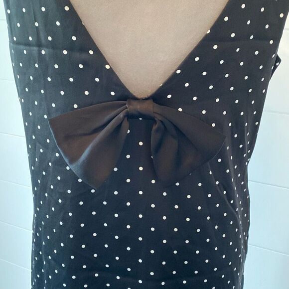NWT WAYF Women Sleeveless V-Neck Bow Back Satin Mini Dress SZ M Black/ White Dot - Picture 6 of 10